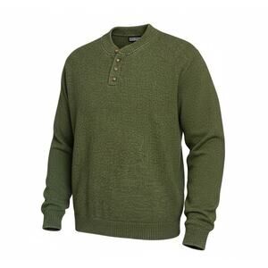 VTG Lands End Mens Henley Sweater Sz XL Marled Green Pullover Cotton Grandpa USA